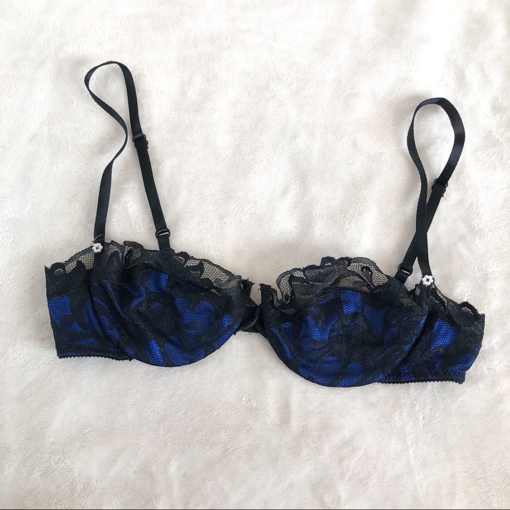 LILY OF FRANCE/ blue + black lace bra